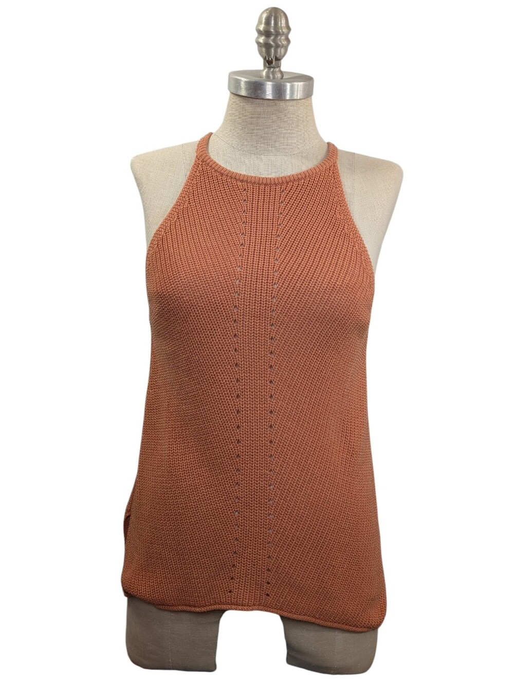 Zara Burnt Orange Crochet Open Knit Halter Tank Top Size Small